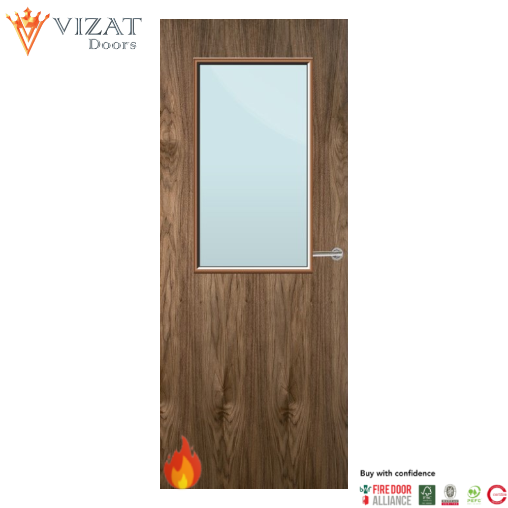 Walnut Veneer 8G Glazed FD60 Internal Fire Door