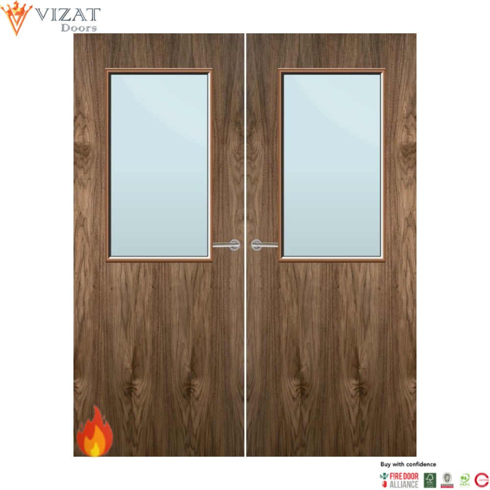 Walnut Veneer 8G Glazed Pair FD30 Internal Fire Door