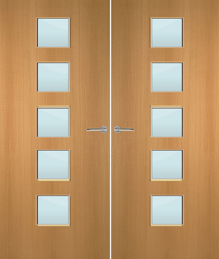 Beech Veneer 10G Glazed Pair FD30 Internal Fire Door