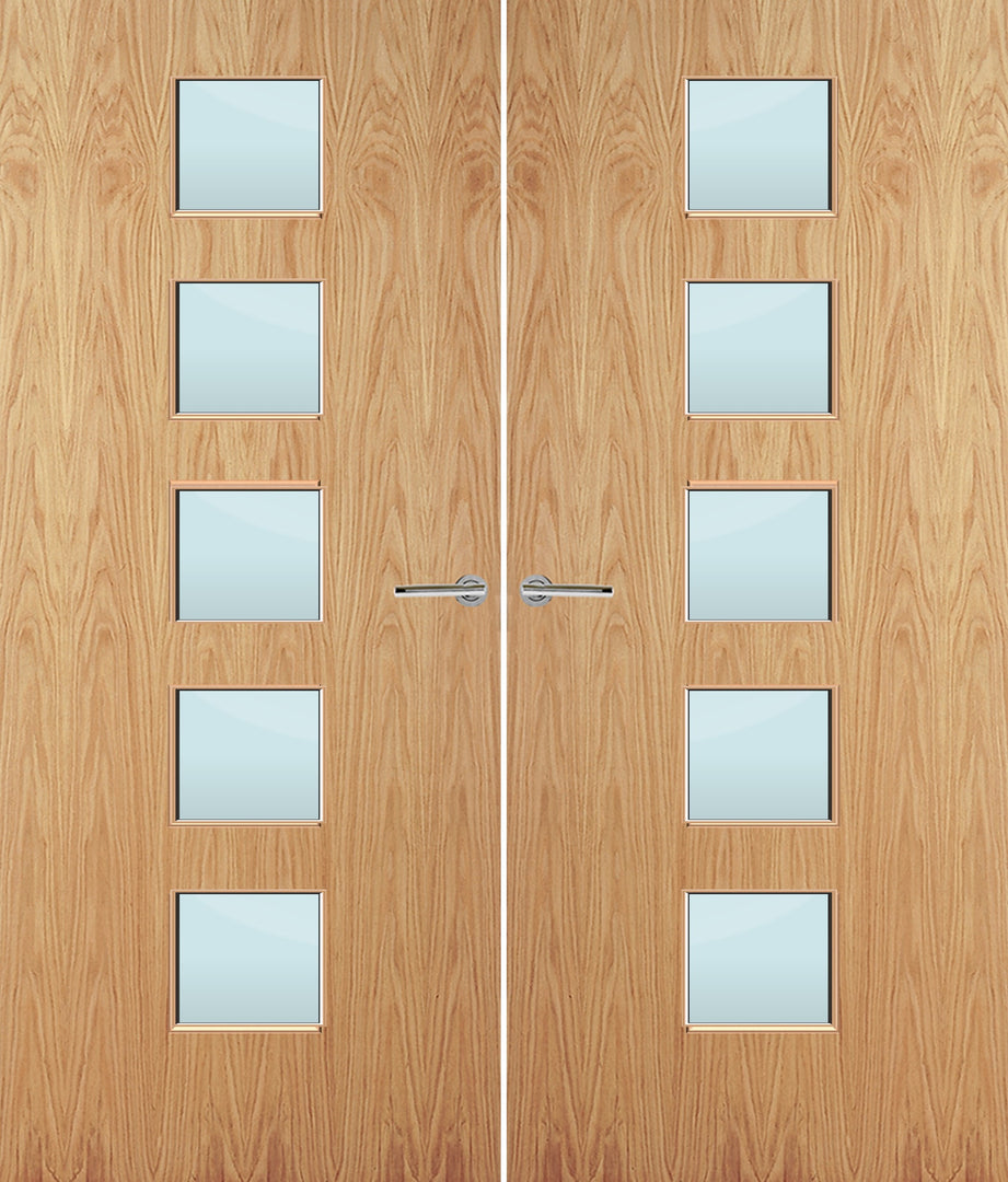 Oak Veneer 10G Glazed Pair FD30 Internal Fire Door