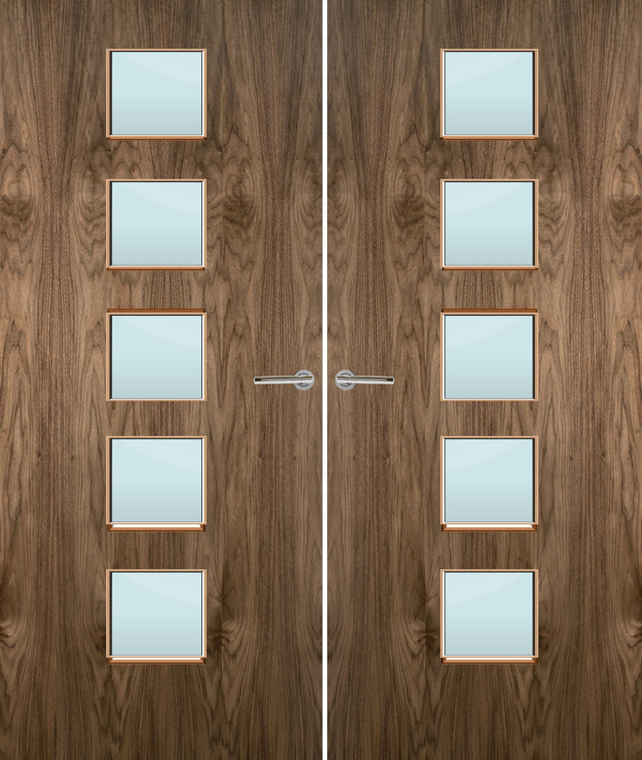 Walnut Veneer 10G Glazed Pair FD30 Internal Fire Door