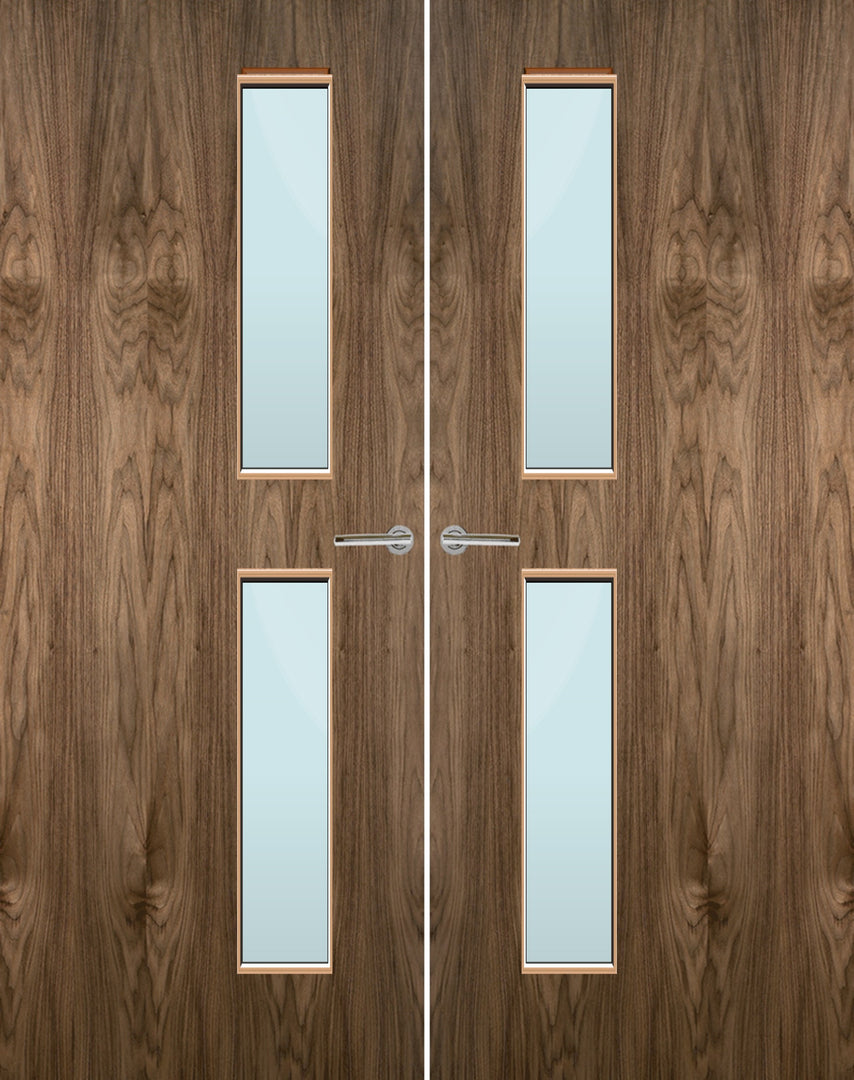 Walnut Veneer 16G Glazed Pair FD30 Internal Fire Door