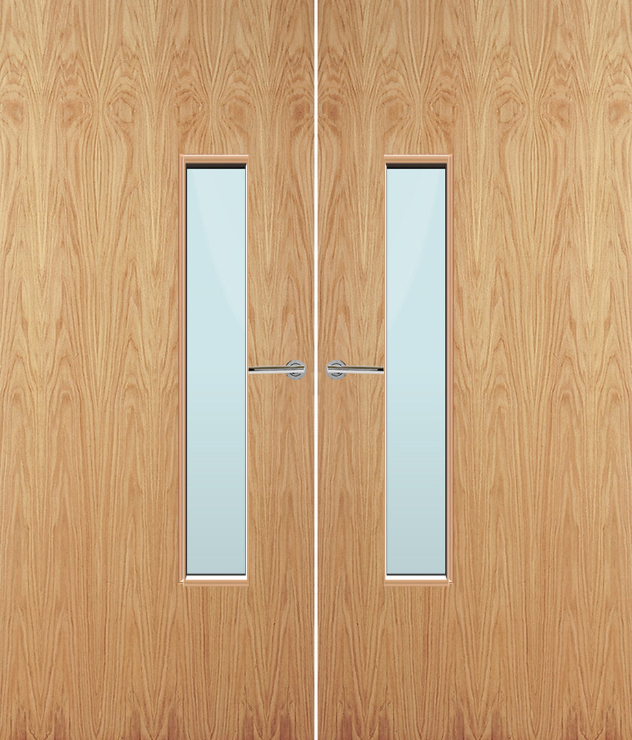 Oak Veneer 18G Glazed Pair FD30 Internal Fire Door