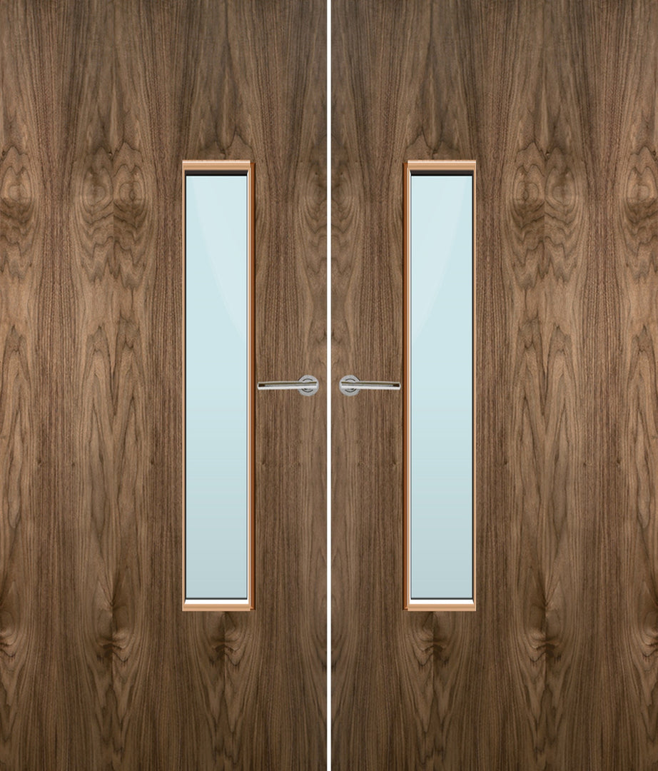 Walnut Veneer 18G Glazed Pair FD30 Internal Fire Door