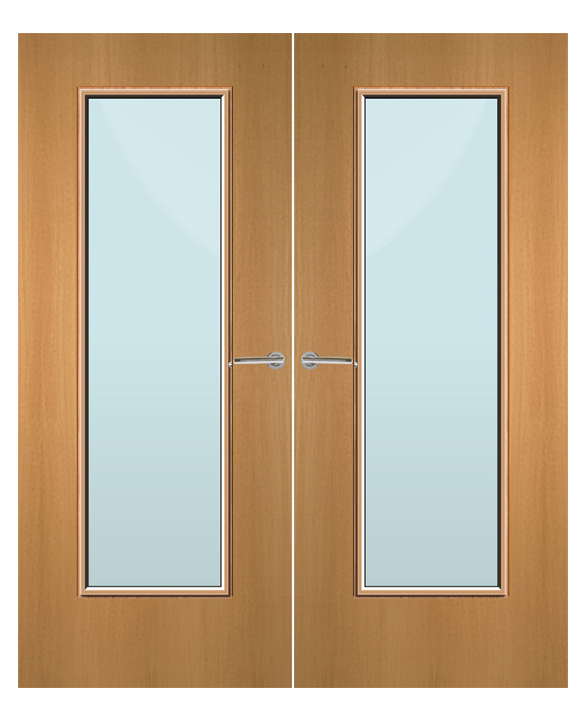 Beech Veneer 19G Glazed Pair FD60 Internal Fire Door