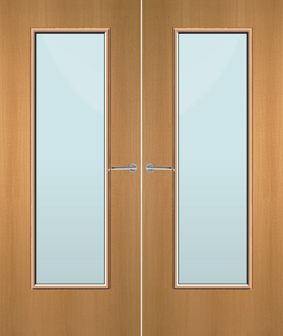 Beech Veneer 19G Glazed Pair FD30 Internal Fire Door