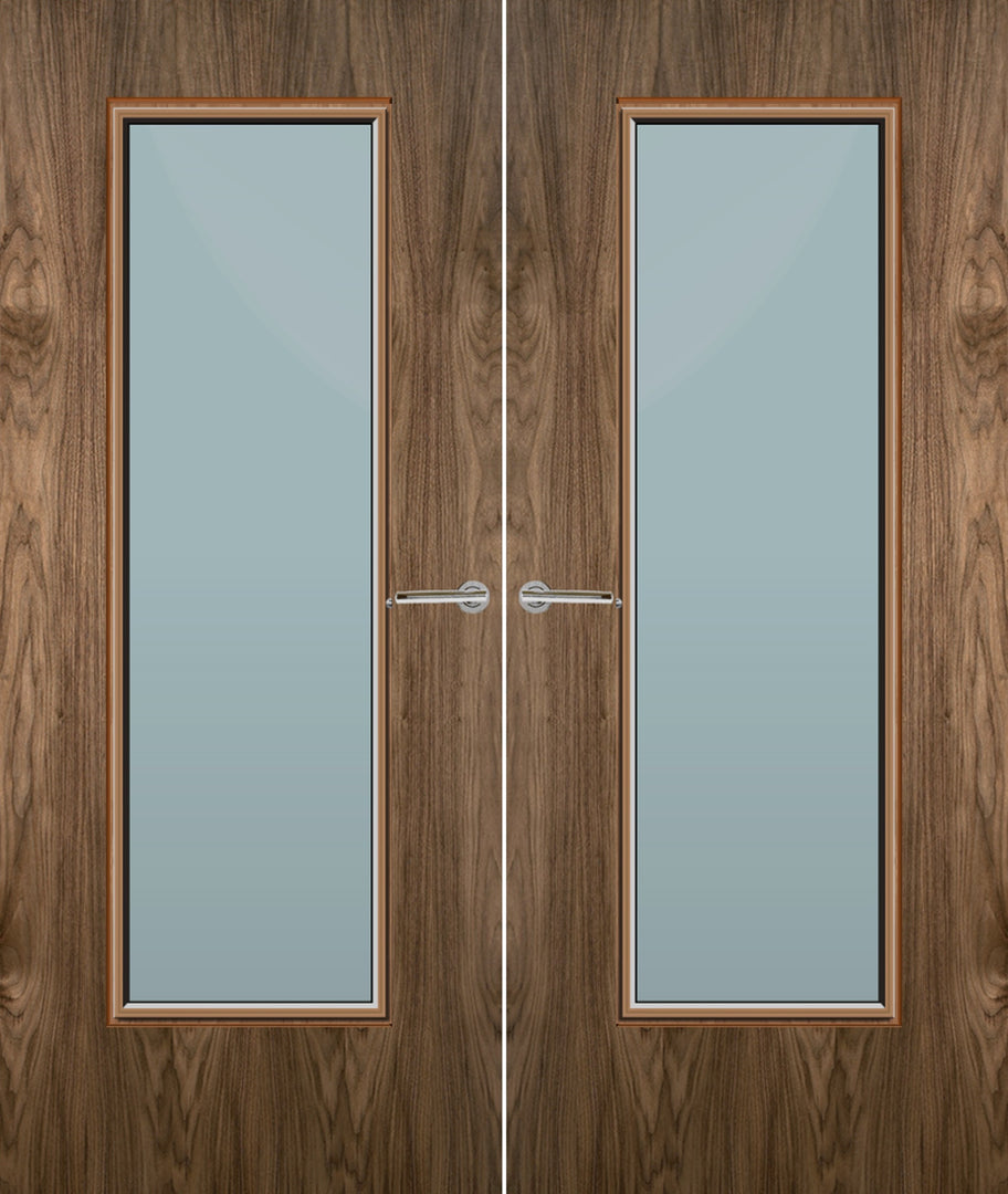 Walnut Veneer 19G Glazed Pair FD30 Internal Fire Door