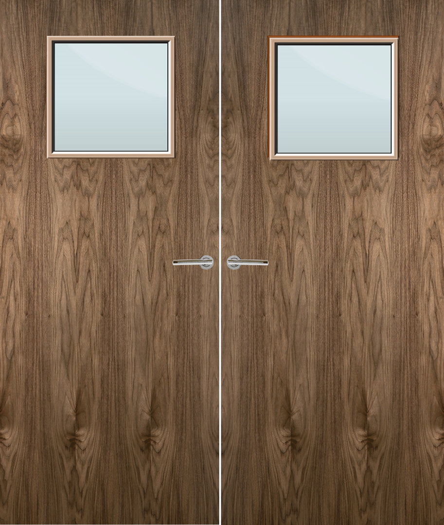 Walnut Veneer 1G Glazed Pair FD30 Internal Fire Door