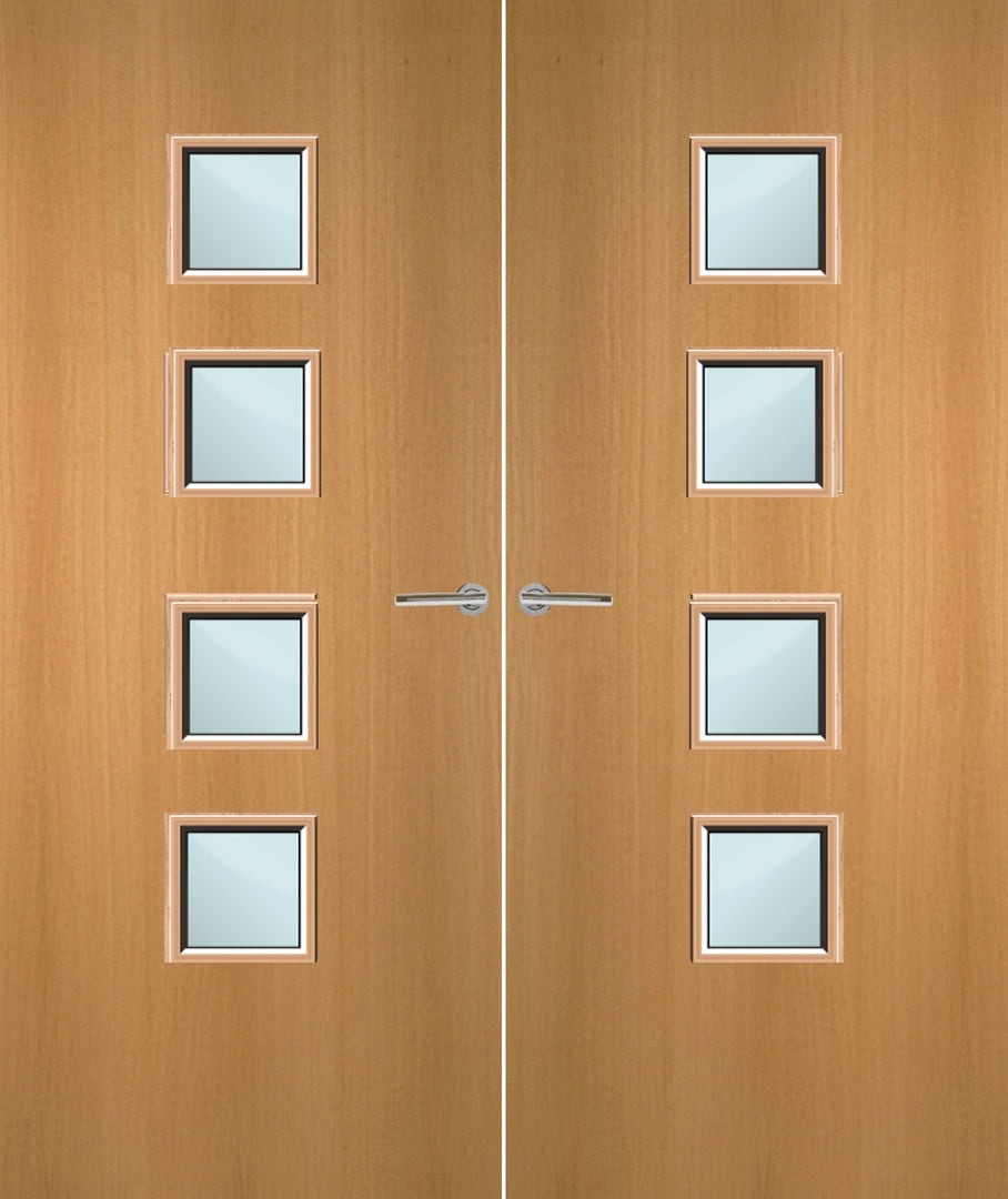 Beech Veneer 22G Glazed Pair FD30 Internal Fire Door