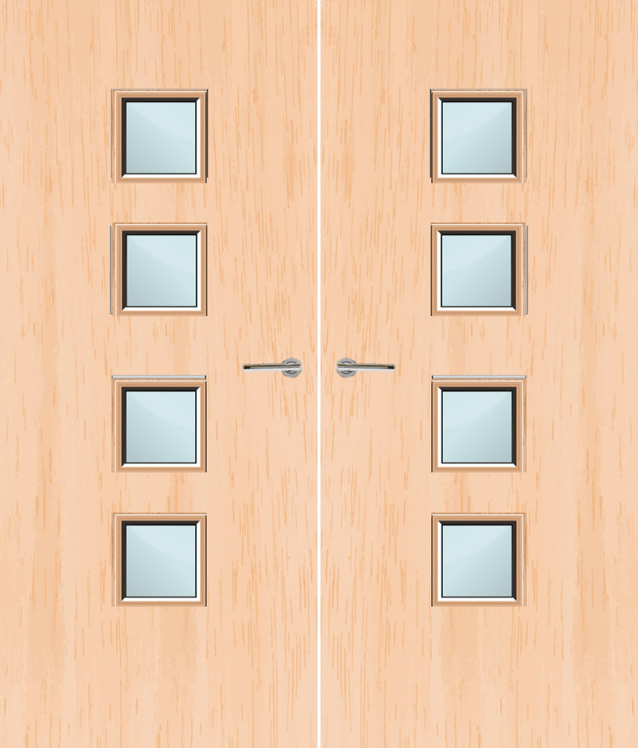 Maple Veneer 22G Glazed Pair FD30 Internal Fire Door