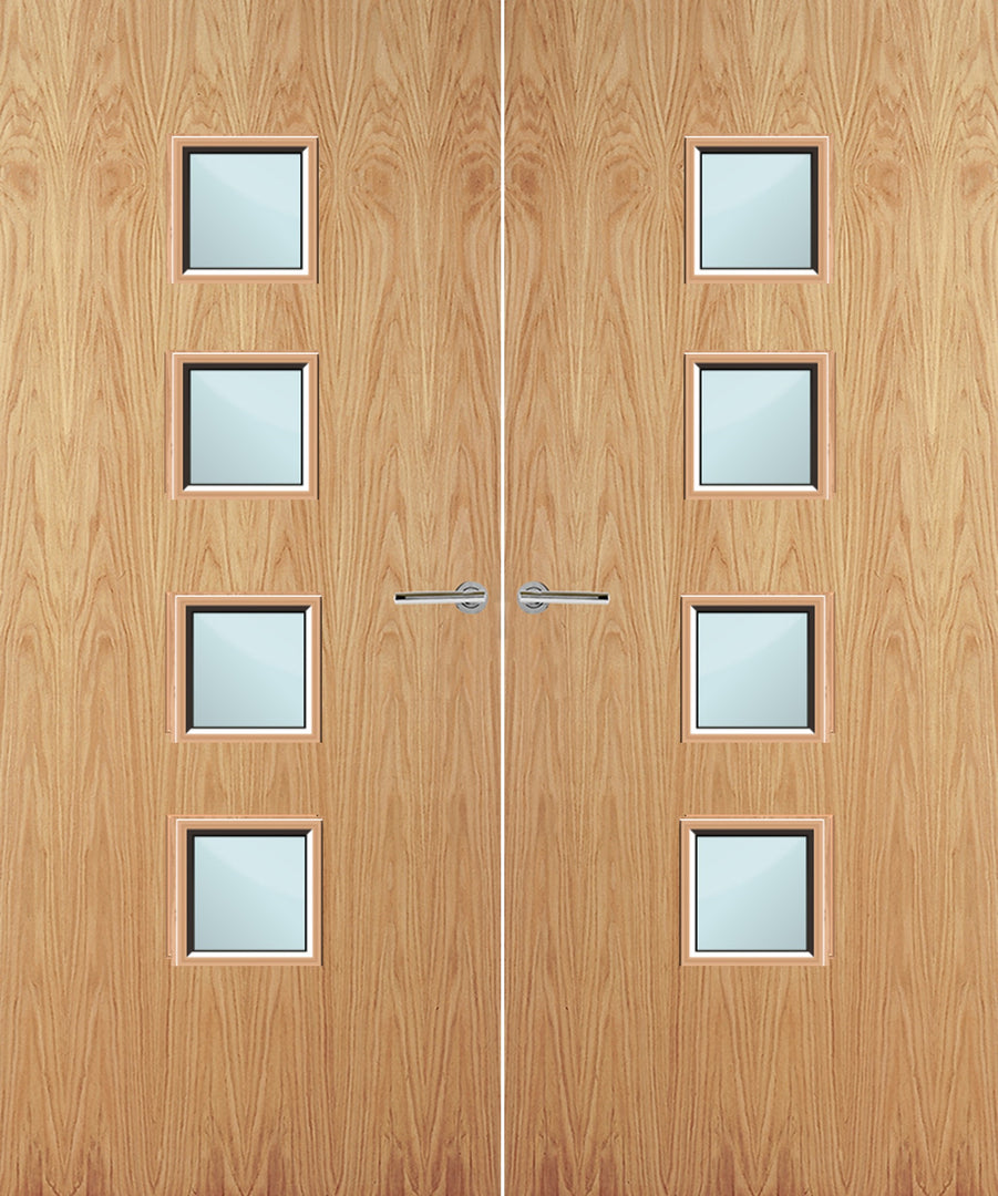 Oak Veneer 22G Glazed Pair FD30 Internal Fire Door