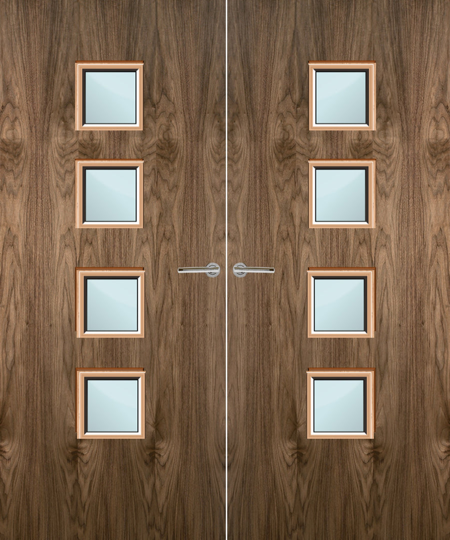 Walnut Veneer 22G Glazed Pair FD30 Internal Fire Door