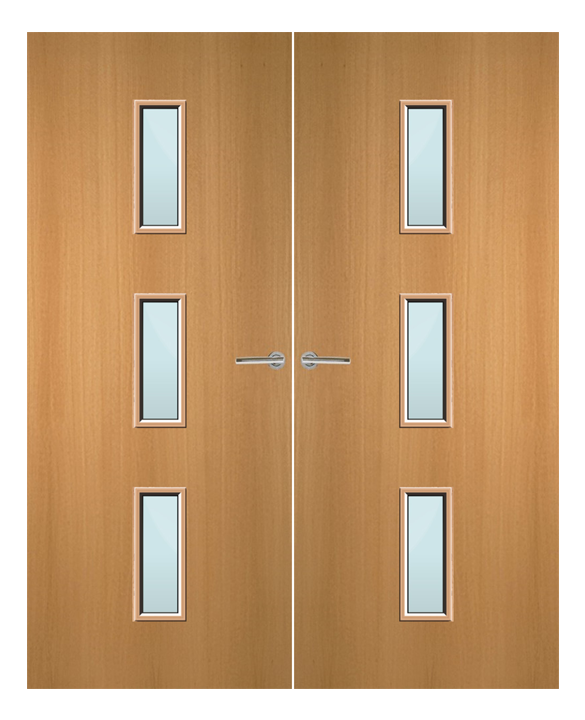 Beech Veneer 23G Glazed Pair FD60 Internal Fire Door
