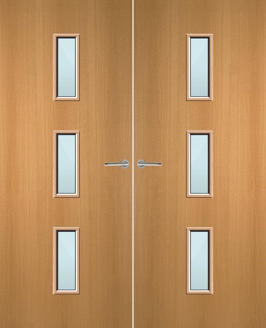 Beech Veneer 23G Glazed Pair FD30 Internal Fire Door