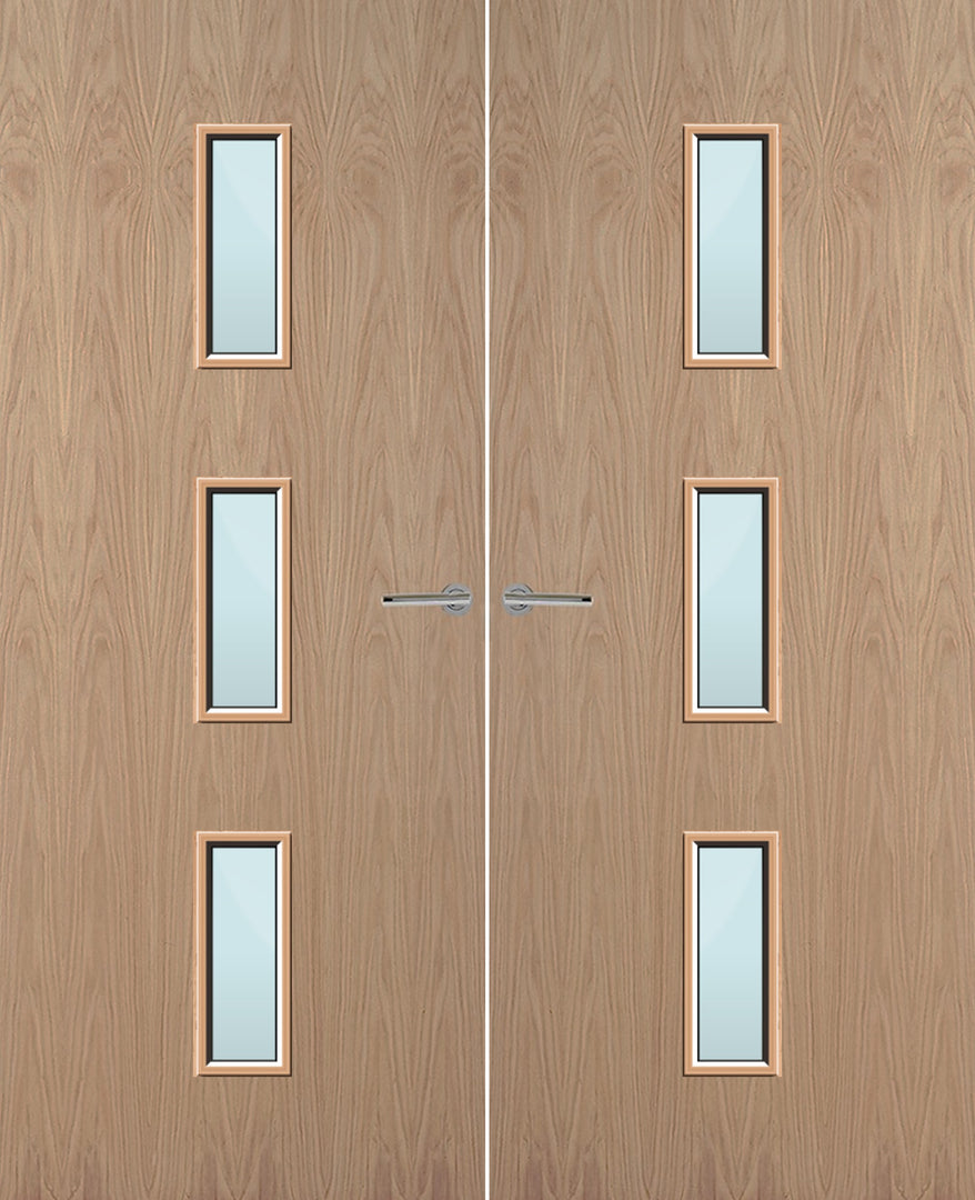 Oak Veneer 23G Glazed Pair FD30 Internal Fire Door