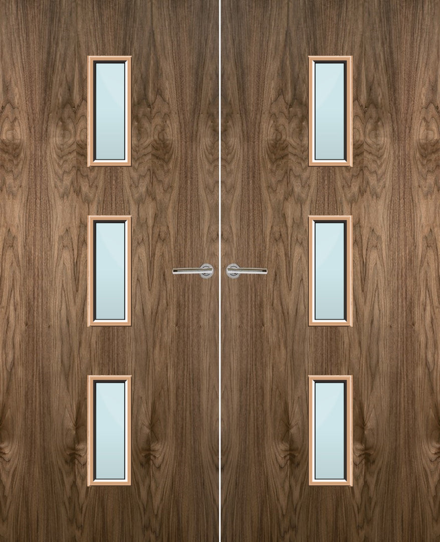 Walnut Veneer 23G Glazed Pair FD30 Internal Fire Door