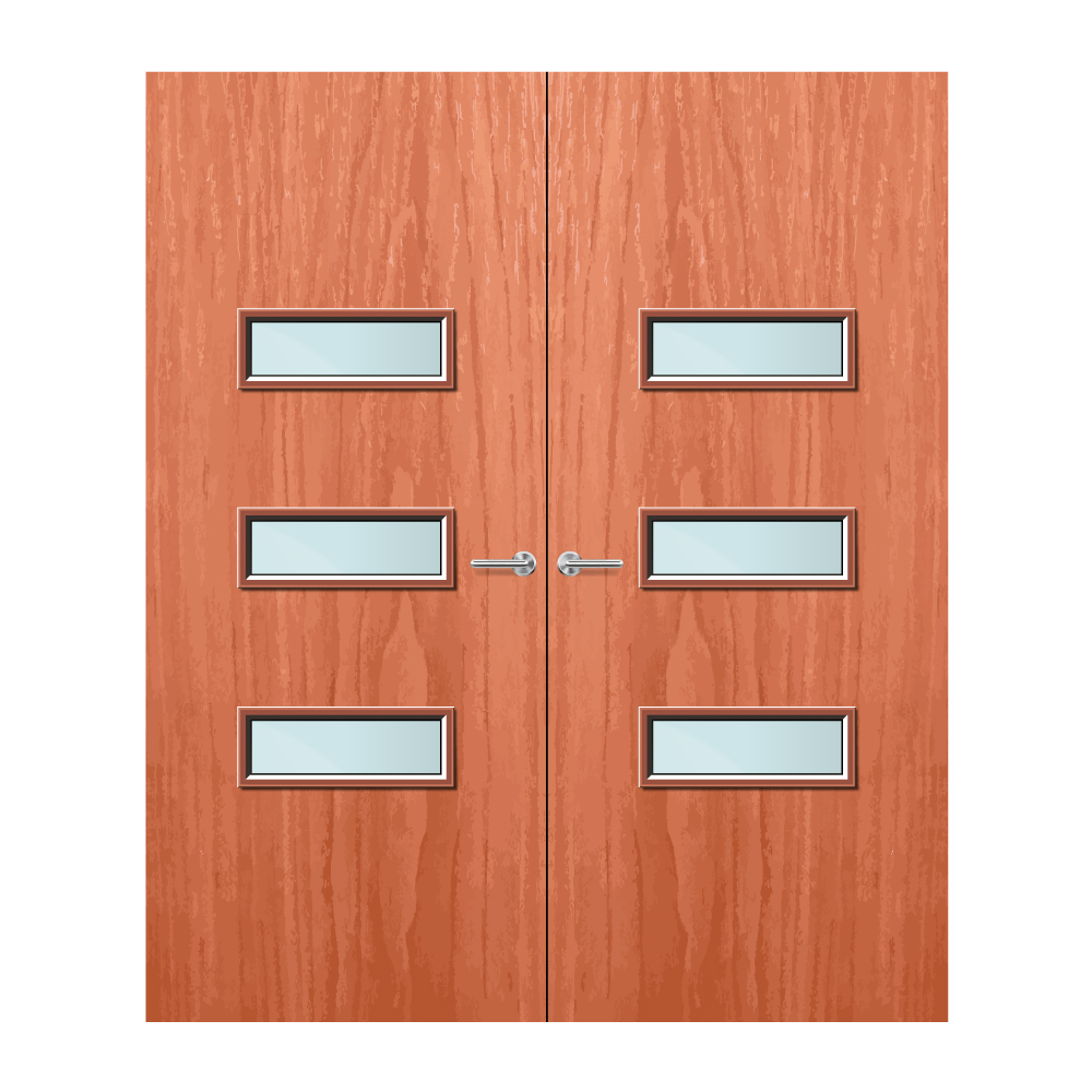 Cherry Veneer 24G Glazed Pair FD60 Internal Fire Door