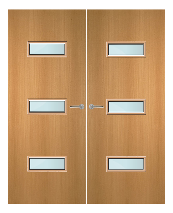 Beech Veneer 24G Glazed Pair FD60 Internal Fire Door
