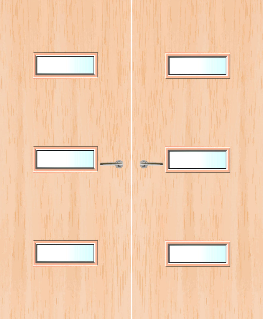 Maple Veneer 24G Glazed Pair FD30 Internal Fire Door