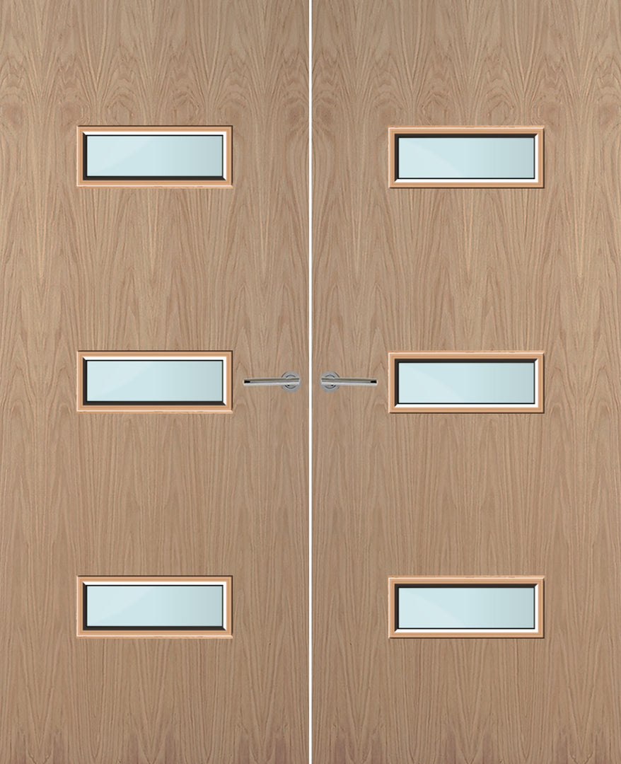 Oak Veneer 24G Glazed Pair FD30 Internal Fire Door