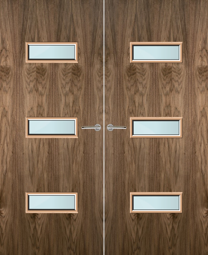 Walnut Veneer 24G Glazed Pair FD30 Internal Fire Door