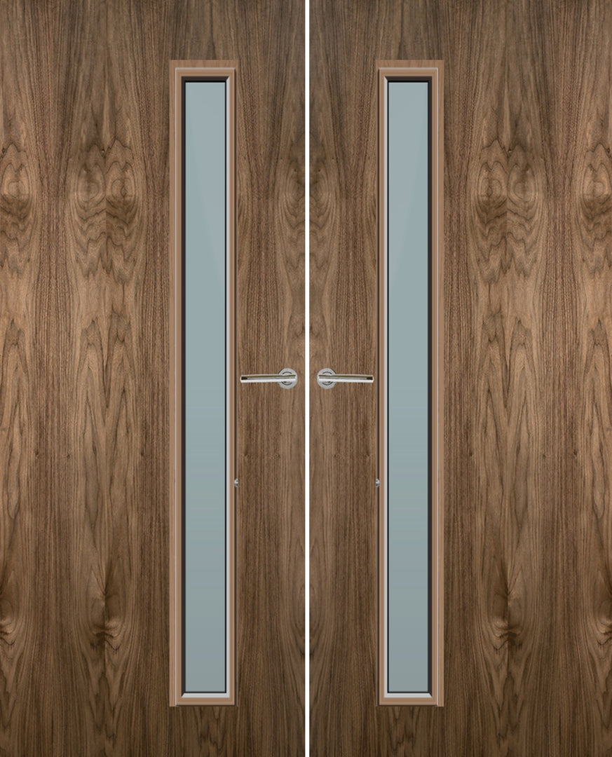 Walnut Veneer 25G Glazed Pair FD30 Internal Fire Door