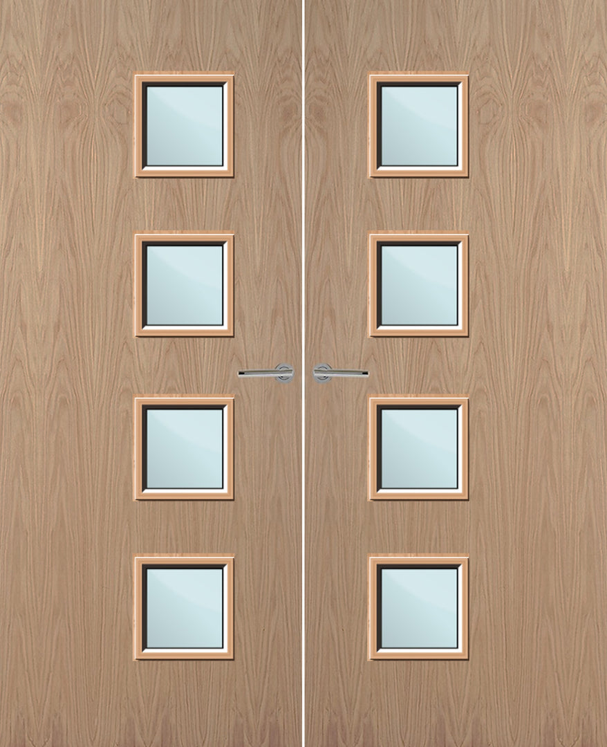 Oak Veneer 26G Glazed Pair FD30 Internal Fire Door