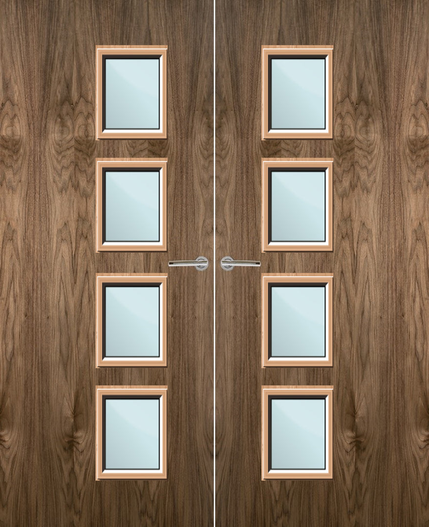 Walnut Veneer 27G Glazed Pair FD30 Internal Fire Door