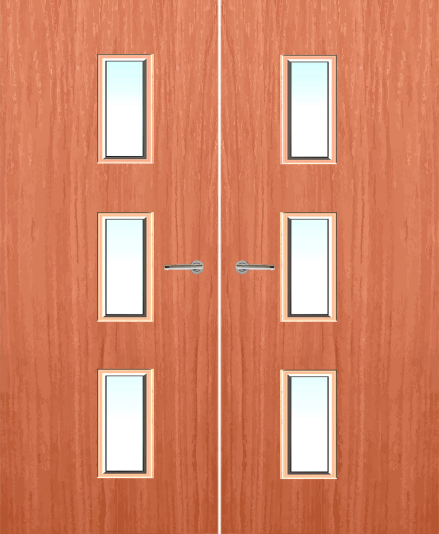 Cherry Veneer 28G Glazed Pair FD30 Internal Fire Door