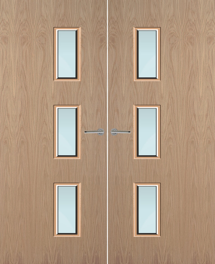 Oak Veneer 28G Glazed Pair FD30 Internal Fire Door