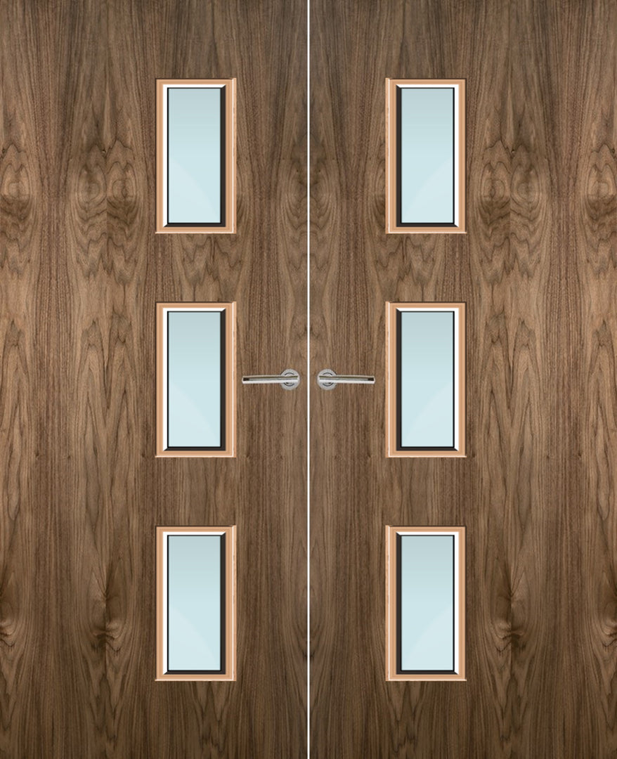 Walnut Veneer 28G Glazed Pair FD30 Internal Fire Door