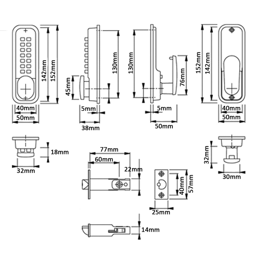 AR195 Fire Rated Mechanical Code Lock Holdback Option Satin Chrome