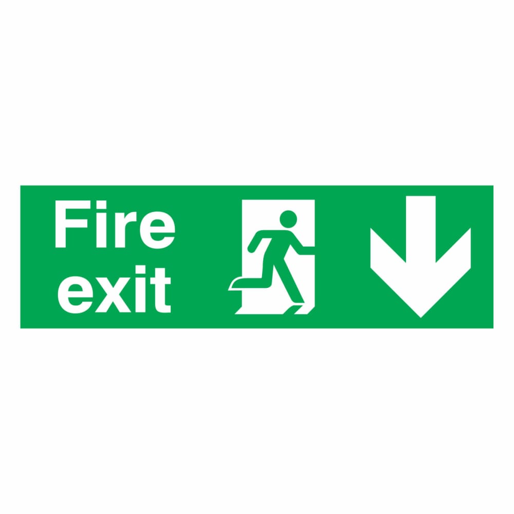 Fire Exit Down Arrow Sign 150x450mm Rigid Plastic