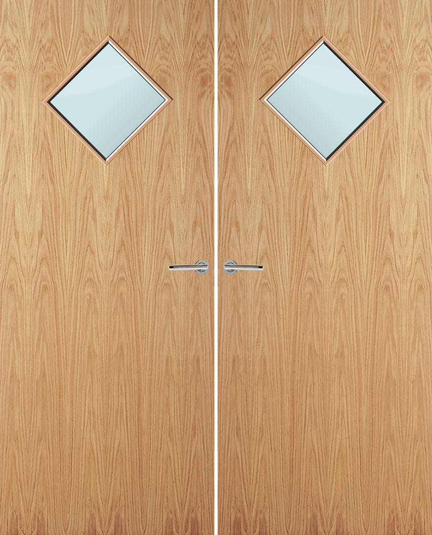 Oak Veneer 6G Glazed Pair FD30 Internal Fire Door