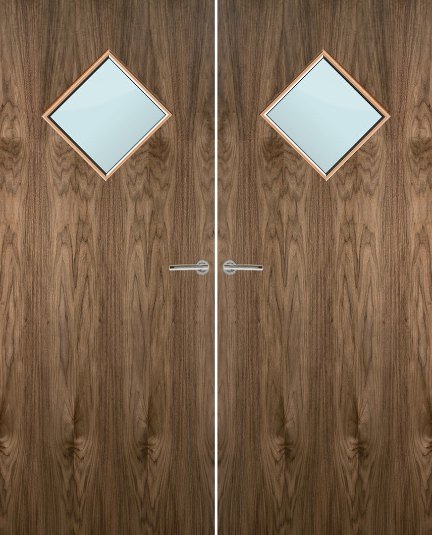 Walnut Veneer 6G Glazed Pair FD30 Internal Fire Door