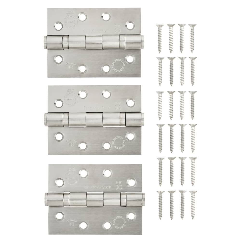 Twin Ball Bearing Fire Door Hinge Stainless Steel Pack of 3