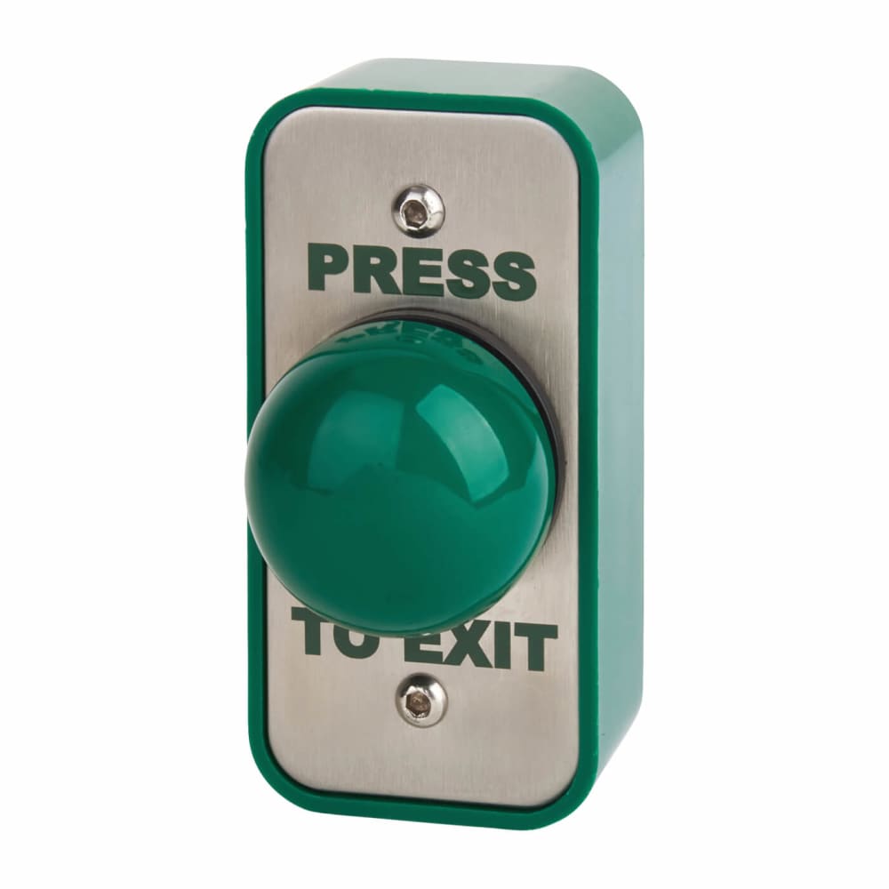 Press to Exit Green Dome Button 89x43x50mm Narrow Stainless Steel