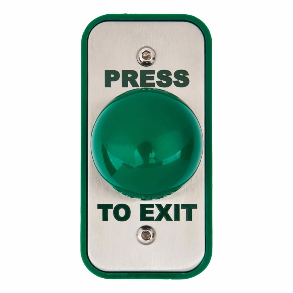 Press to Exit Green Dome Button 89x43x50mm Narrow Stainless Steel