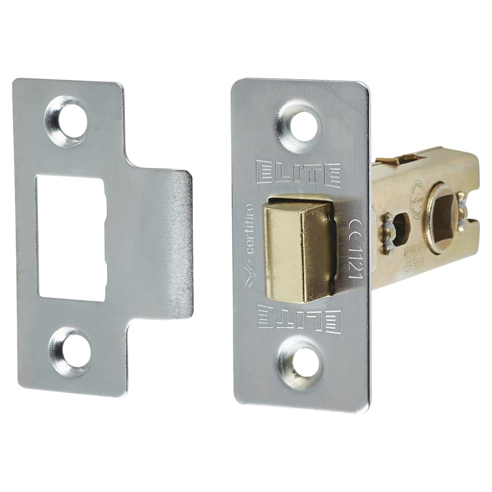 Tubular Latch Pack 57mm Backset 3xFire Rated Ball Bearing Hinges Satin Chrome