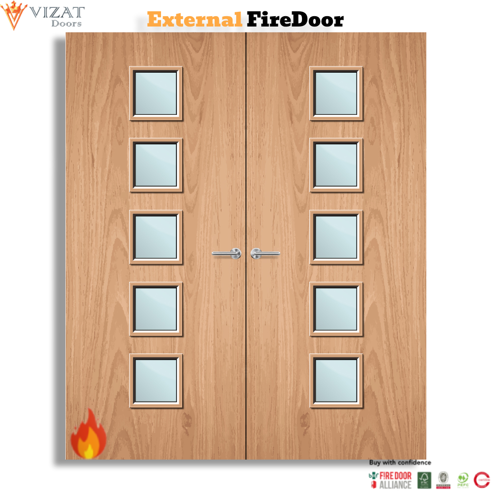External Plywood Paint Grade 10G Glazed Pair FD30 Fire Door