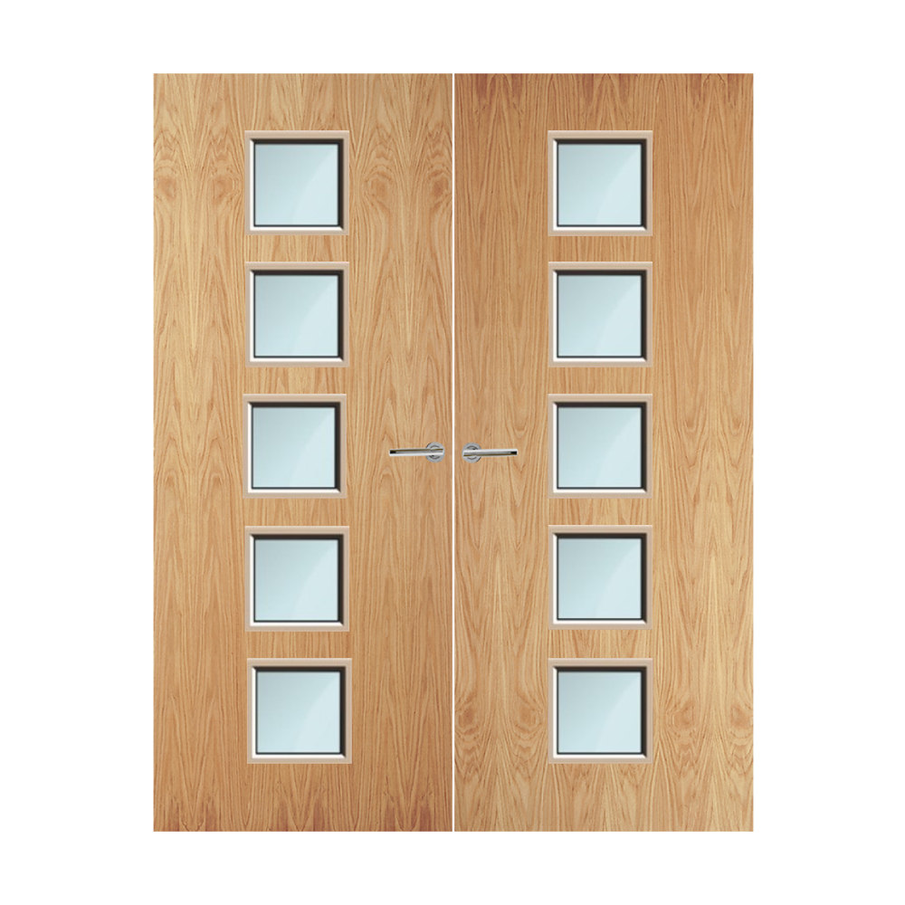 Oak Veneer 10G Glazed Pair FD60 Internal Fire Door