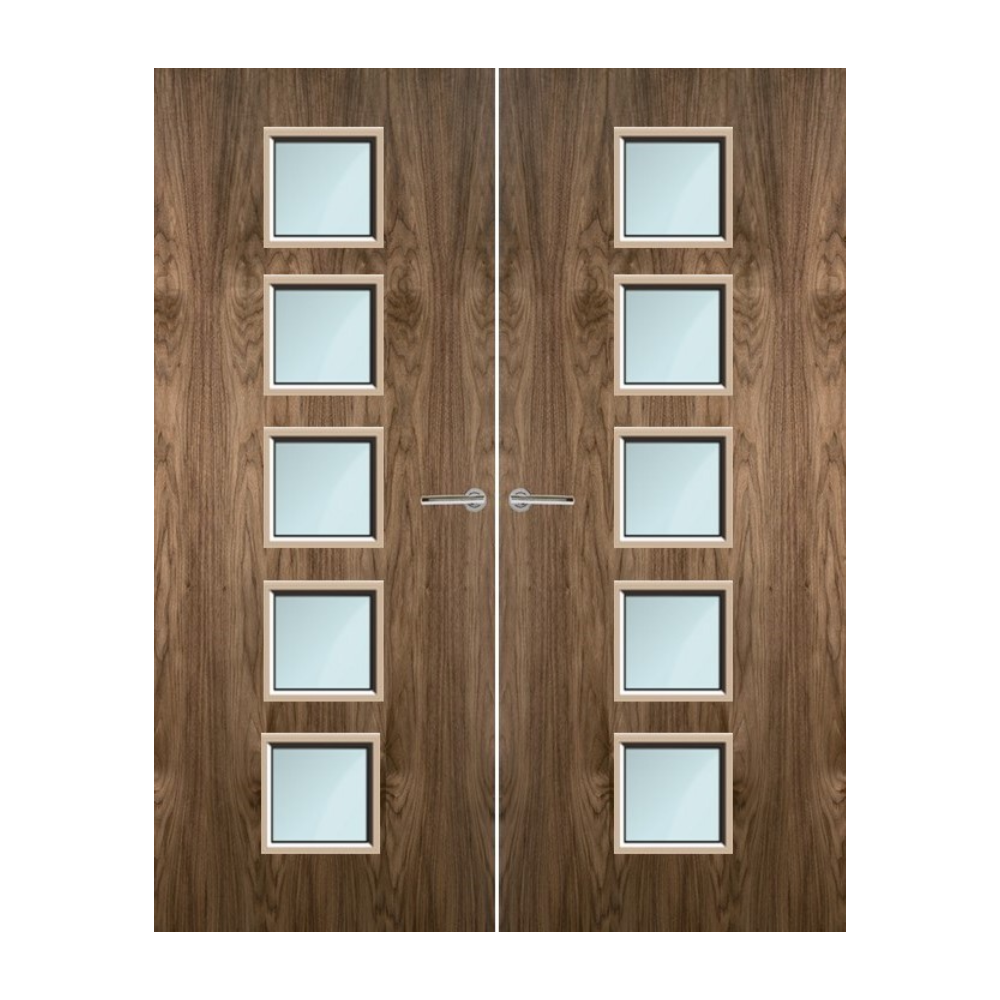 Walnut Veneer 10G Glazed Pair FD30 Internal Fire Door