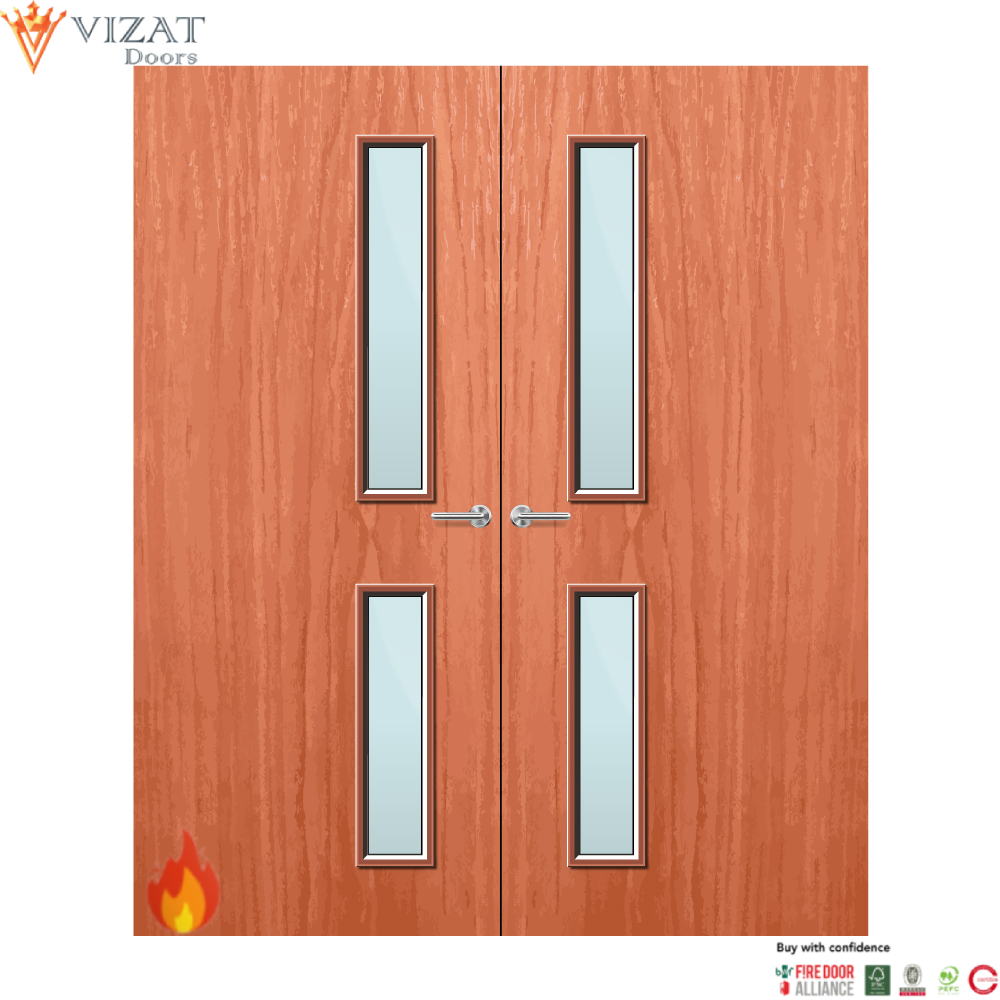 Cherry Veneer 16G Glazed Pair FD60 Internal Fire Door