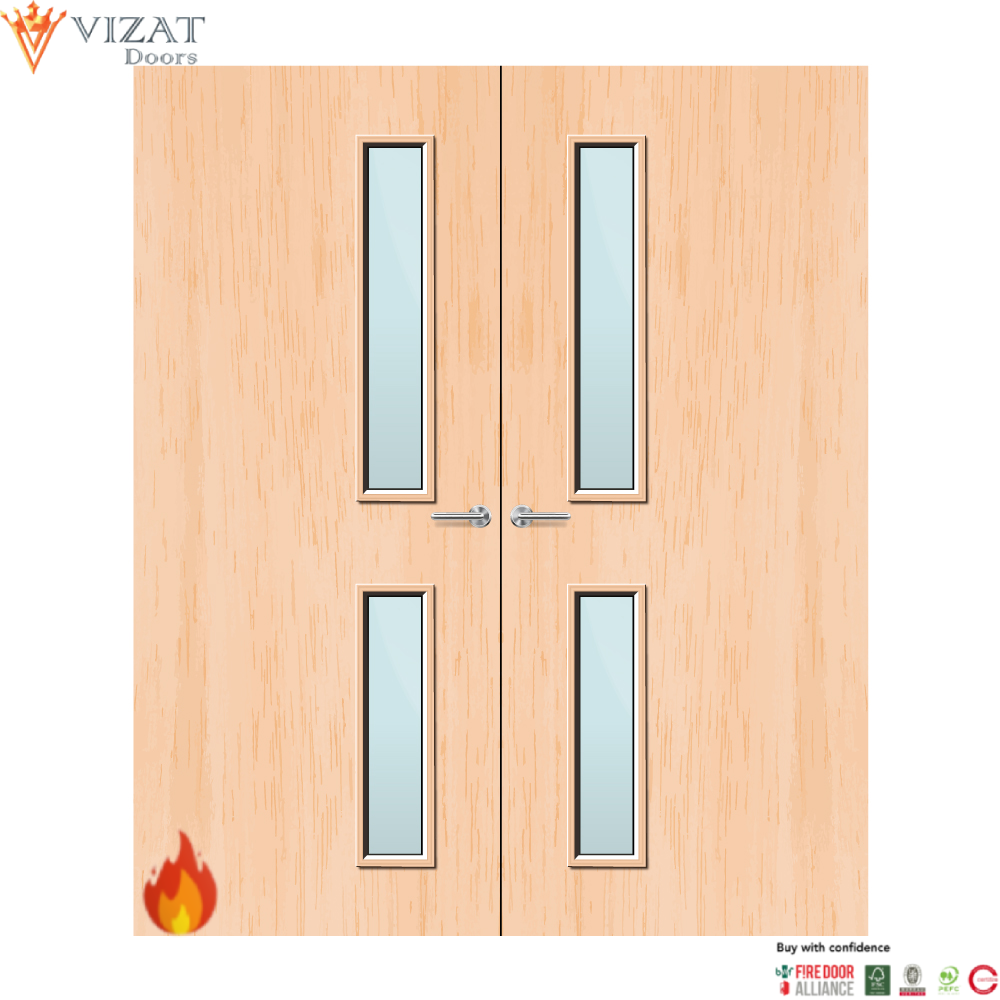 Maple Veneer 16G Glazed Pair FD60 Internal Fire Door