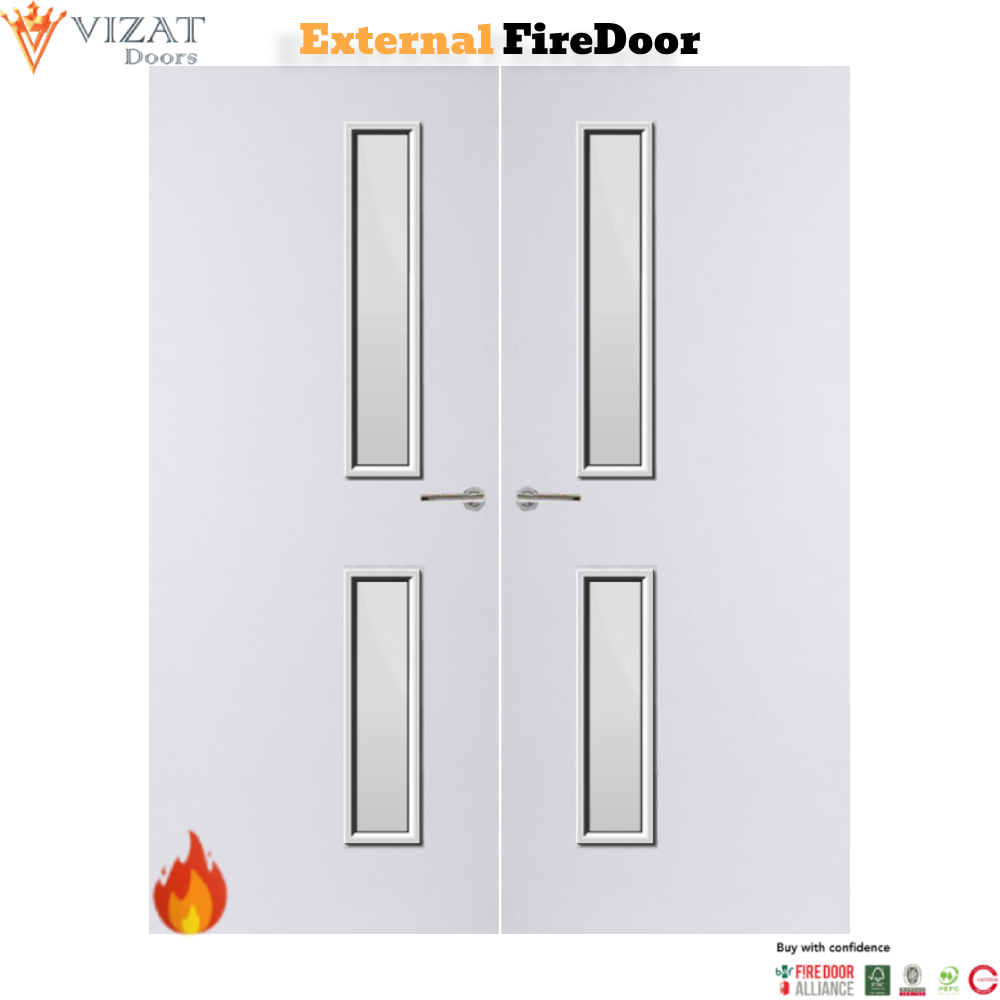 External Plywood Paint Grade Premium 16G Glazed Pair FD30 Fire Door