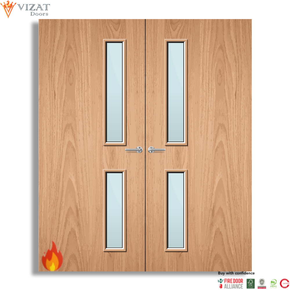 Plywood Paint Grade 16G Glazed Pair FD30 Internal Fire Door