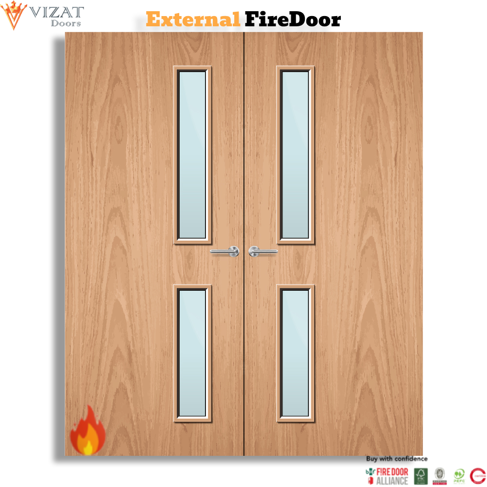 External Plywood Paint Grade 16G Glazed Pair FD30 Fire Door