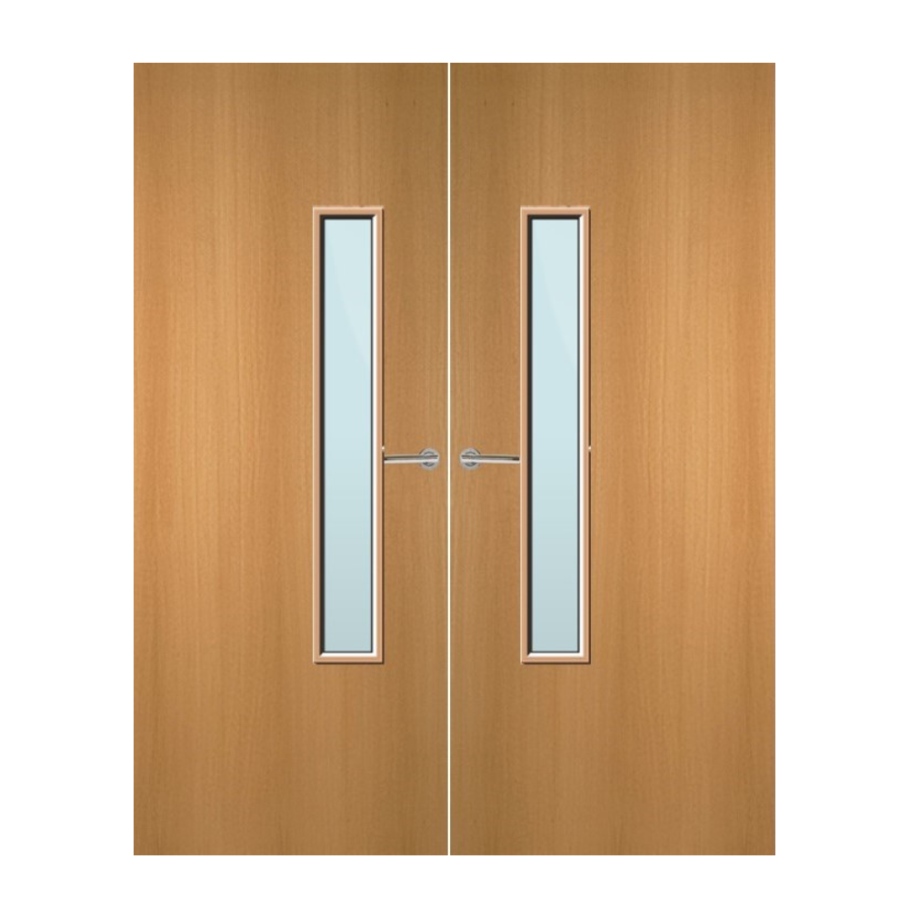 Beech Veneer 18G Glazed Pair FD60 Internal Fire Door