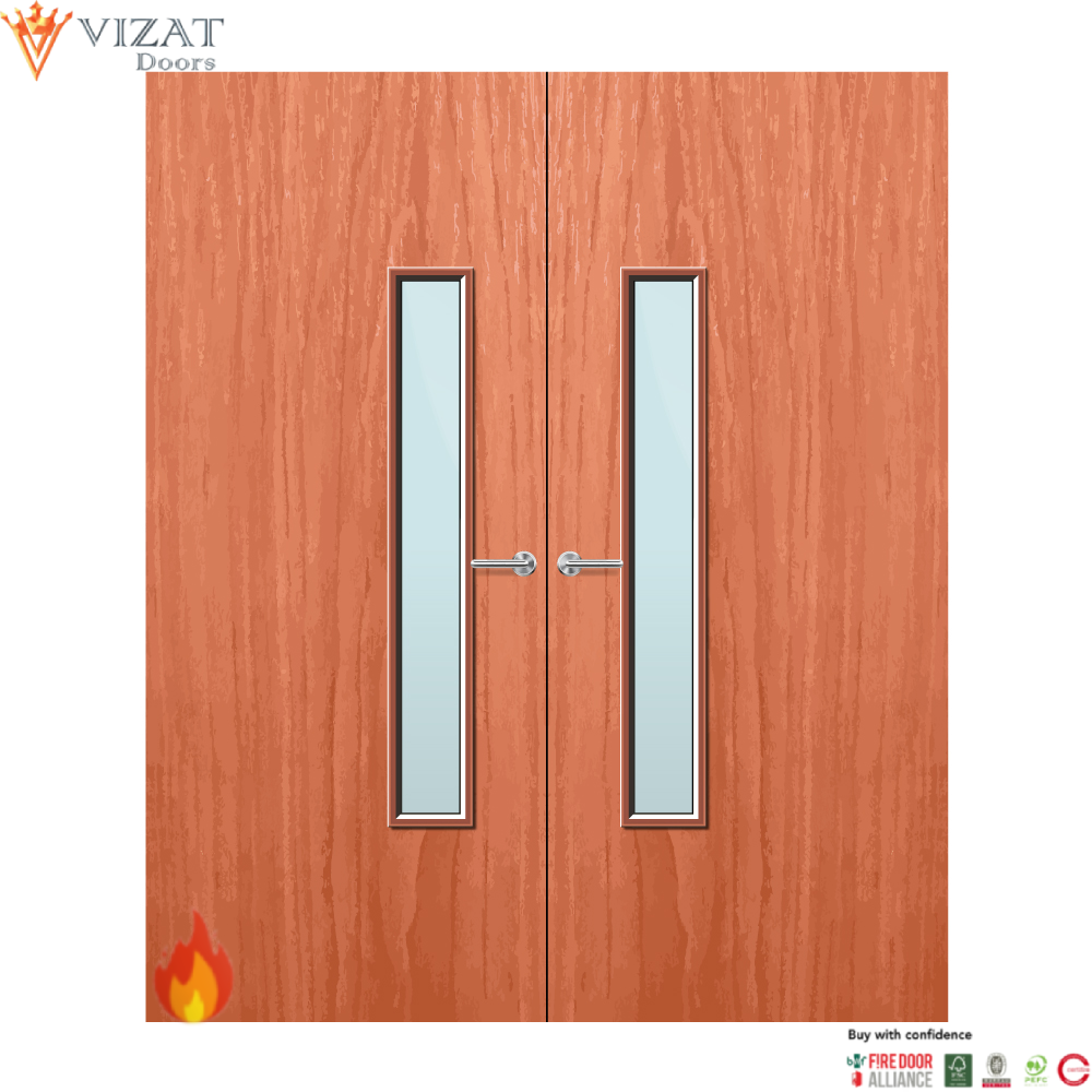 Cherry Veneer 18G Glazed Pair FD60 Internal Fire Door