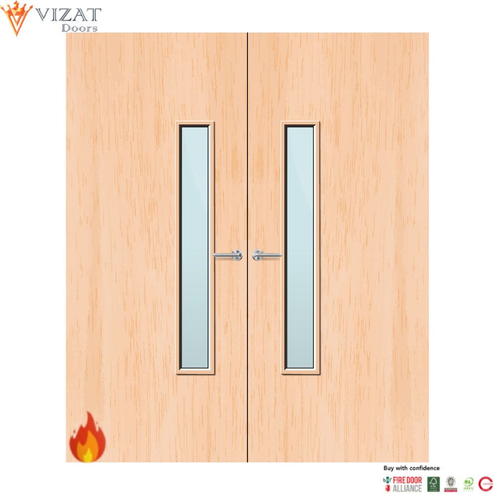 Maple Veneer 18G Glazed Pair FD30 Internal Fire Door
